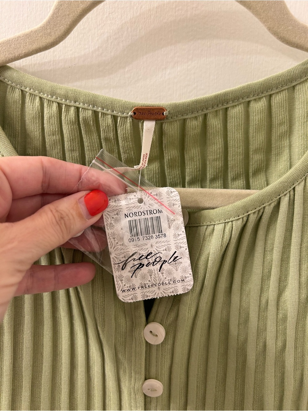 Free People Sage Green Ribbed Button Tank - Picture 2 of 4